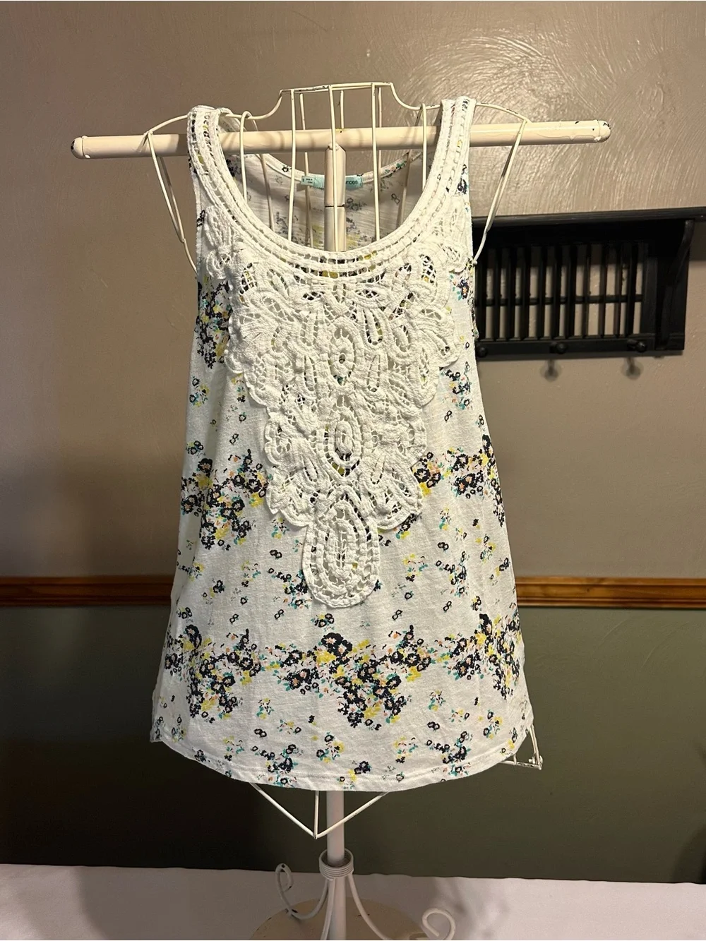 Maurices White Crochet Bib Floral Tank